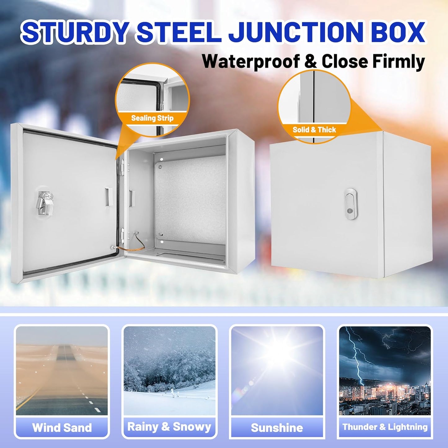 Outdoor Electrical Box 12 x 12 x 8''D NEMA 4X Enclosure Steel Box, Waterproof & Dustproof Outdoor/Indoor Lockable Electrical Junction Box, with Mounting Plate