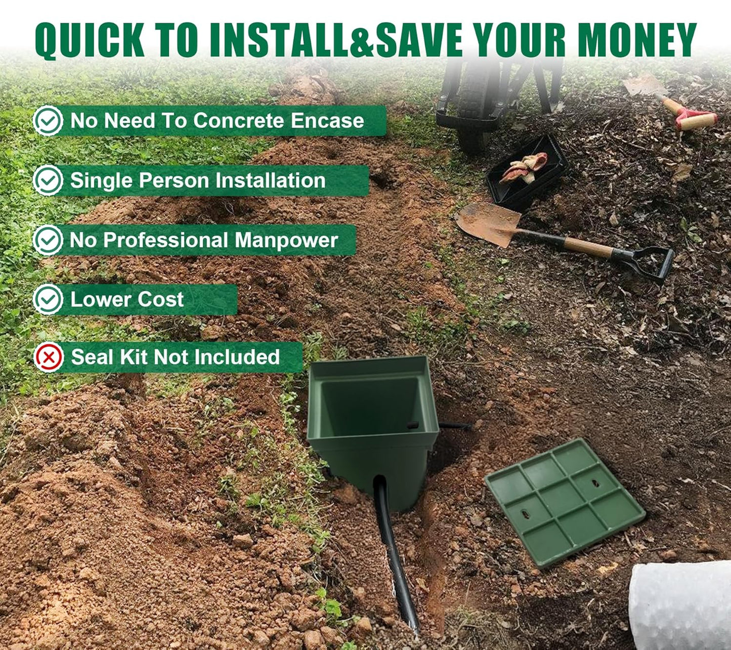 2 Sets 16x16x16in Underground Splice Box W/FRP Inspection Cover Deep Enclosure Box Bucket Polyethylene Distribution Pit Access Electrical Junction Box Drillable Tapered Wiring Box for Cable