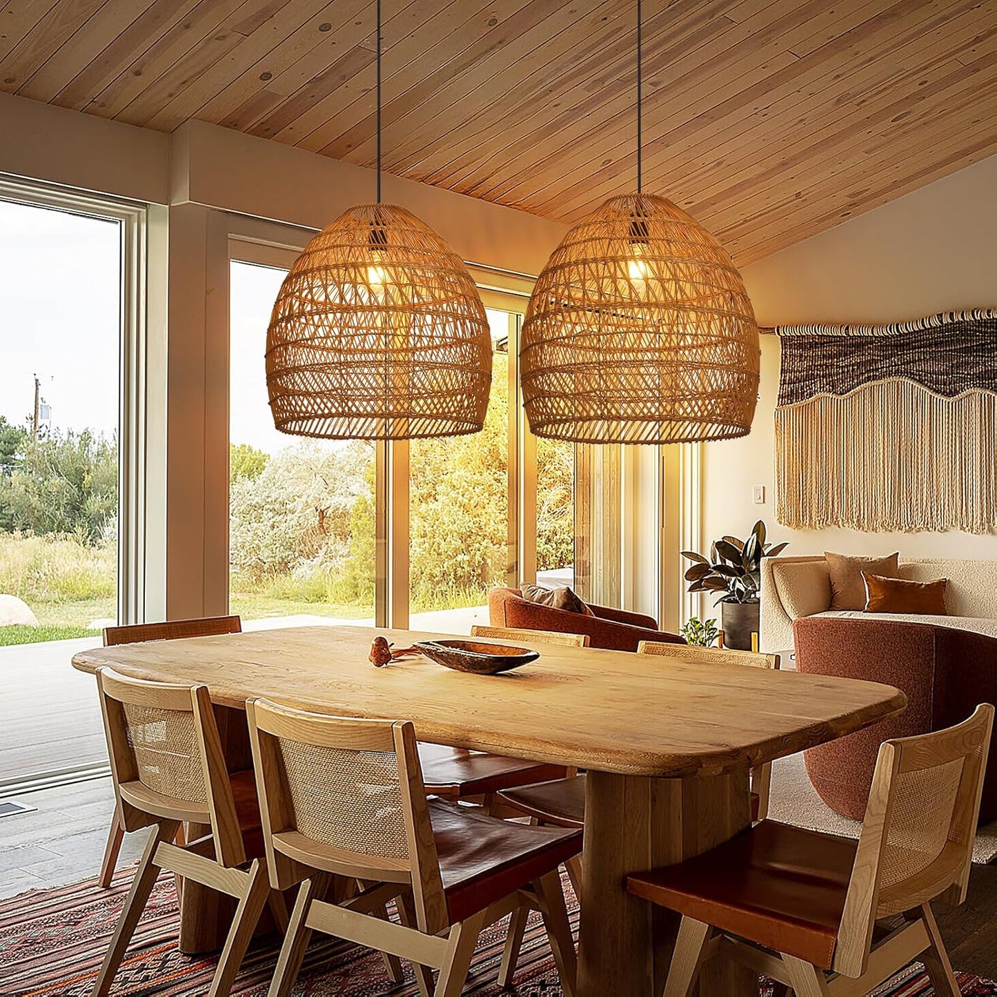 Arturesthome 17.7" Rustic Rattan Pendant Light,Woven Pendant Lighting Fixture,Vintage Farmhouse Chandelier Hanging Ceiling Lamp Shade for Kitchen Island Dining Room