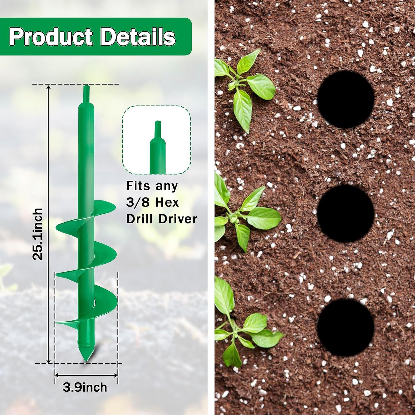 Auger Drill Bit for Planting, 4x25Inch Garden Earth Auger, Spiral Drill Hole Rapid Planter Seedling & Bedding Plant,Ground Planting Drill Bit Auger Post Hole Digger for 3/8''Hex Drive Drill
