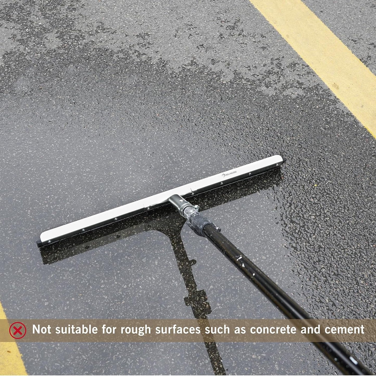 ROLLINGDOG 24" Rubber Floor Squeegee Attachable Extension Pole with 1/4" Non-Marking Blade for Concrete and Large Floor,Garage,Warehouse Cleaning